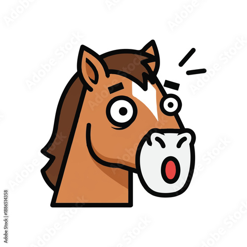 Surprised Cartoon Horse Head with Brown Coat and White Stripe