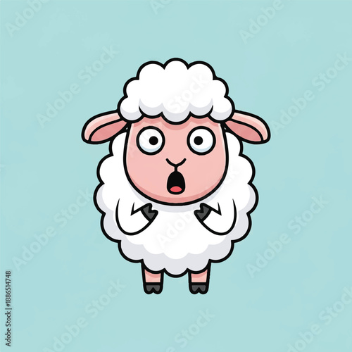 Cartoon sheep with surprised expression standing alone on blue background viewed from front