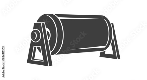 Industrial Rotating Drum Tumbler Icon for Mixing or Processing.