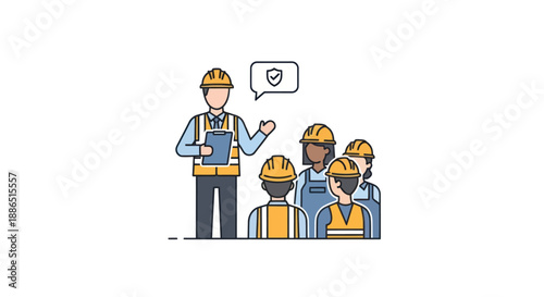 Construction Worker Leading Safety Briefing for Team.