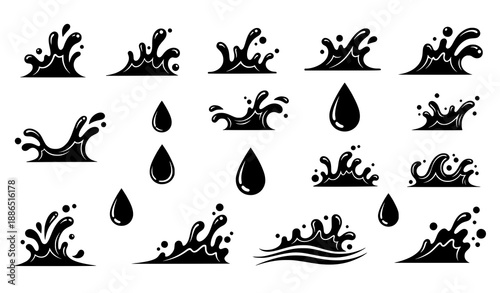 Water splash vector illustration set black silhouettes isolated