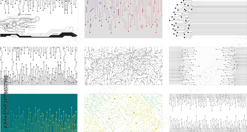 set cricuit, Abstract futuristic circuit board background. Digital high-tech lines and dots connection. Technology vector illustration.