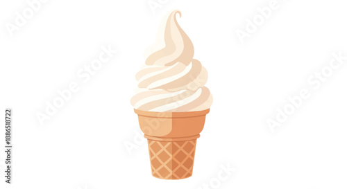 Classic vanilla soft serve ice cream swirled high on a crispy waffle cone.