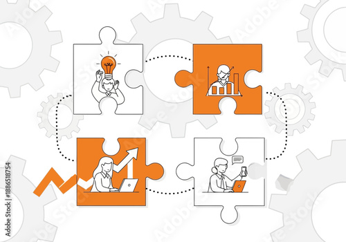 Business strategy and teamwork puzzle pieces connecting together in harmony
