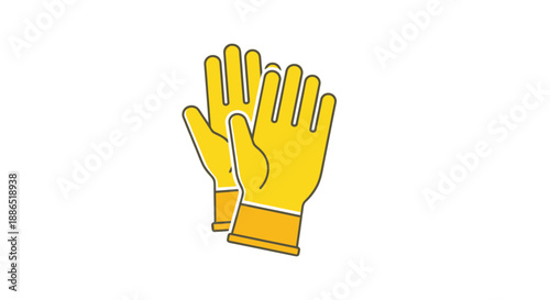 A pair of yellow protective work gloves with orange cuffs depicted in a simple flat icon style.