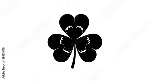 Black Silhouette of a Three-Leaf Clover with Detailed Petals.
