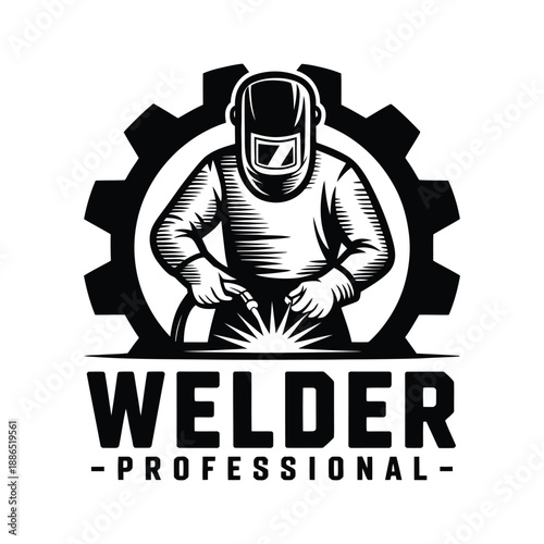 Welder professional working with welding torch and safety gear  industrial worker icon