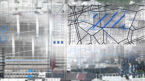 Wallpaper Mural Animation of data processing over cityscape Torontodigital.ca