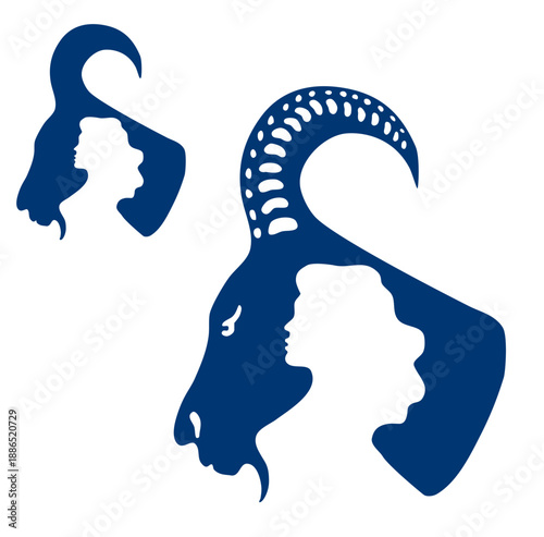 Silhouette of a girl and a goat. New Year. Zodiac sign. Horoscope.