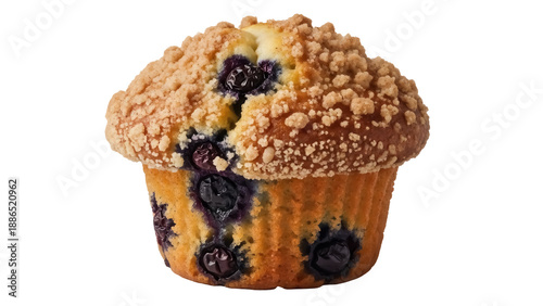Obraz na płótnie Delicious blueberry muffin with crumble topping isolated PNG, baked treat on tra