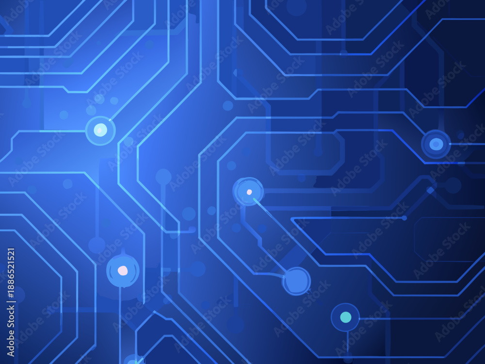 Fototapeta premium Abstract blue circuit board pattern with glowing connections and digital network design