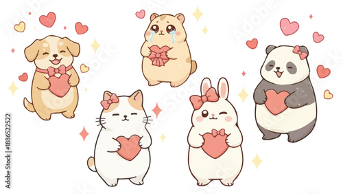 ハートをもった動物キャラクターたち