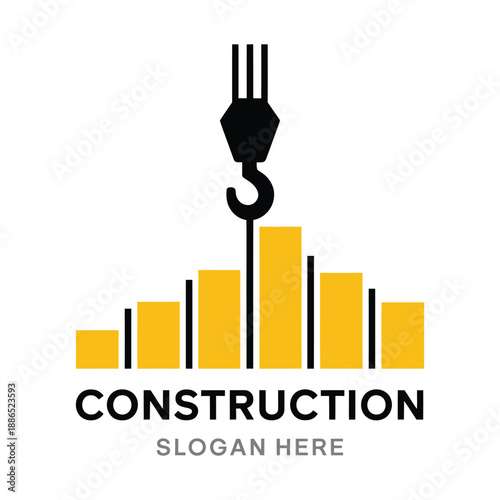 Construction crane hook lifting yellow bars graph template icon
