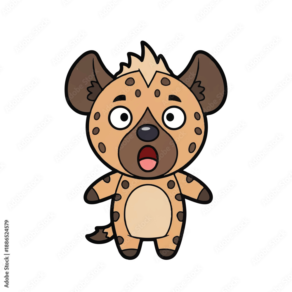 Obraz premium A cartoon hyena character standing on its hind legs with a surprised expression, illustrated in a simple style.