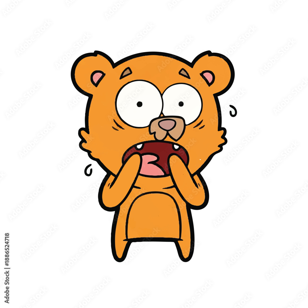 Obraz premium Cartoon Bear with Red Smartphone Showing Shocked Expression in Playful Illustration
