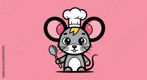 Cartoon mouse chef with spoon and hat