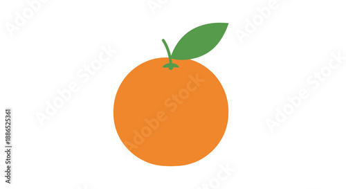 Simple flat illustration of a whole orange fruit with a single green leaf.