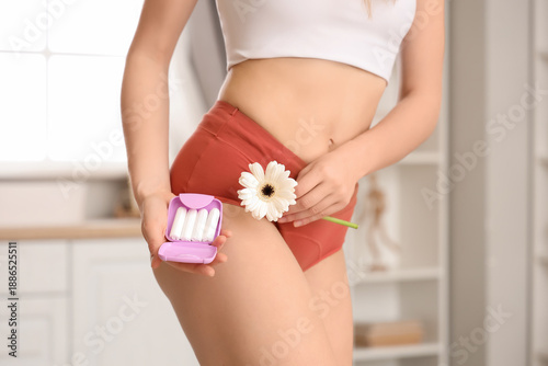 Young woman wearing menstru...