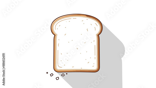 Delicious slice of white bread with brown crust and crumbs