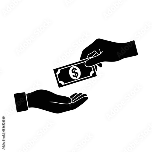 Hand Giving Money to Receiving Hand Silhouette Financial Concept