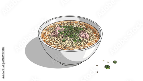 Delicious bowl of ramen noodles in savory broth with green onions