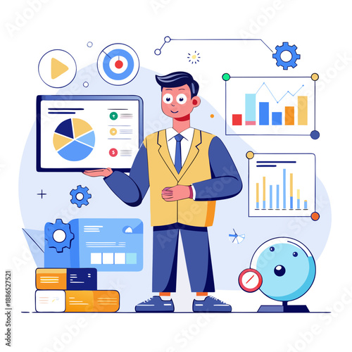 Business analyst presenting data charts