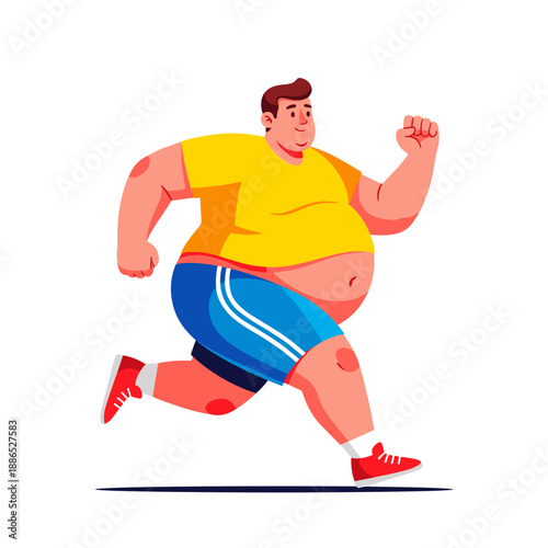 Overweight Man Jogging for Fitness and Weight Loss
