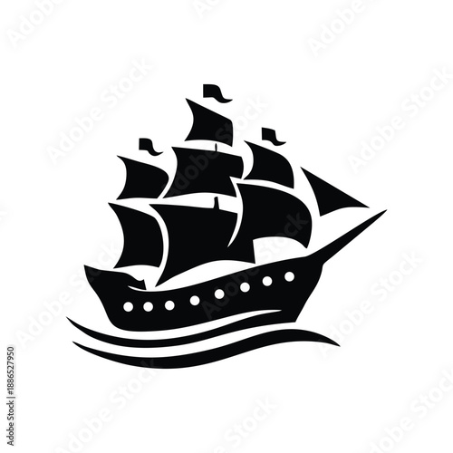 Black Sailing Ship Galleon Silhouette Icon Design