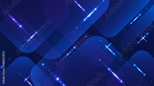 Blue abstract digital technology background with futuristic glowing light streaks and pixelated trails for high tech network and data connection
