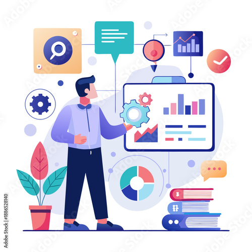 Business analyst presenting data with charts and graphs