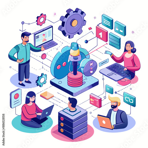 Collaborative tech team working on digital projects