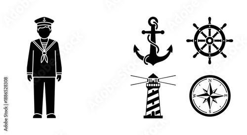 Small Sailor Icon with Nautical Navigation Symbols