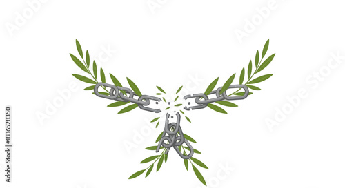 Vector illustration of a dove made from olive branches and flowers on a white background, symbolizing peace and cyber security for the International Day for the Prevention of Violent