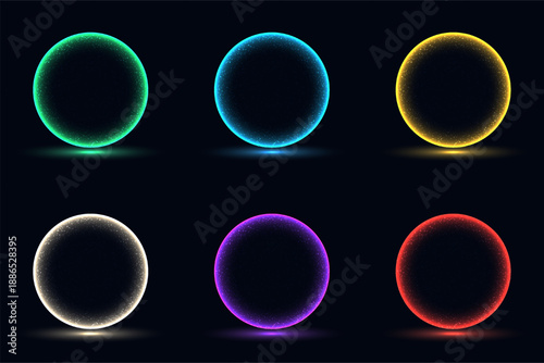 Set of glowing neon circles...