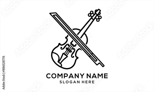 Elegant Violin and Bow Outline Logo Design for Music Company.