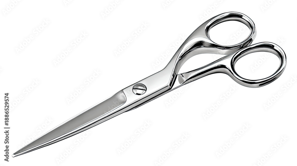 Obraz premium Professional stainless steel scissors with sharp blades precision cutting tool studio macro detail isolated on white background