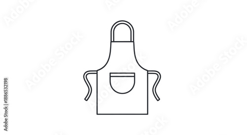 Simple Line Art Illustration of a Classic Kitchen Apron with Pocket.