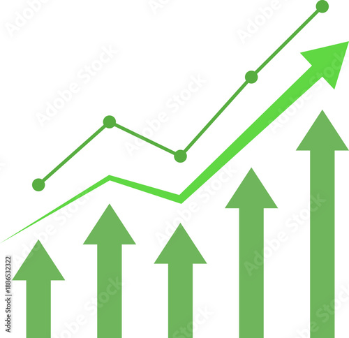 Business arrow candlestick growth graph chart of stock market investment trading graph illustration design upward finance investment profit growth arrows on transparent background.