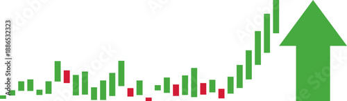 Business arrow candlestick growth graph chart of stock market investment trading graph illustration design upward finance investment profit growth arrows on transparent background.