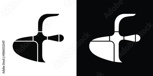 A contrasting depiction of a faucet black and white versions side by side
