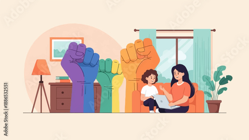 Supportive family gathering, embracing diversity