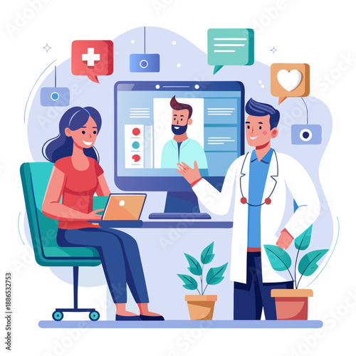 Telemedicine consultation with doctor and patient