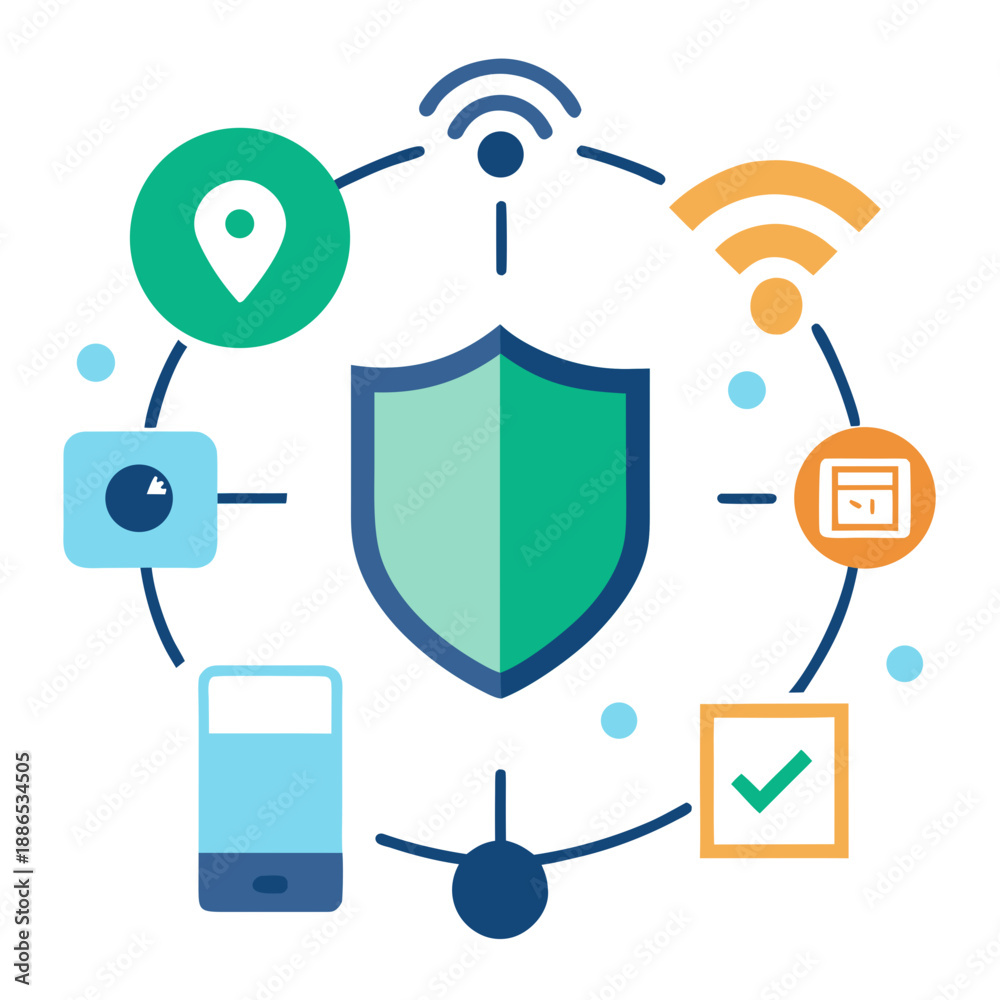 Fototapeta premium Comprehensive cybersecurity protection with shield and icons