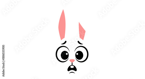 Scared Cartoon Rabbit Face with Big Eyes and Pink Ears.
