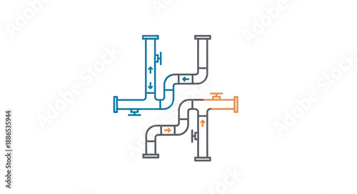 Complex Industrial Pipe System Diagram with Valves and Connections.