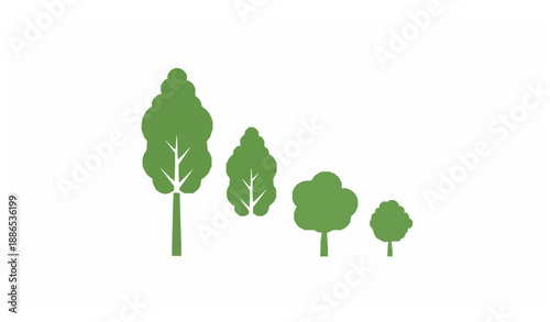 Minimal green tree icons in descending height order vector set