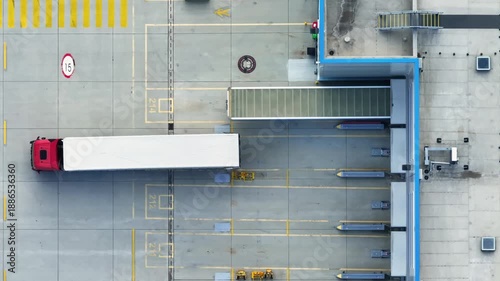 Aerial view of truck loading dock at distribution center