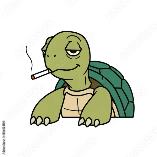 A laid-back cartoon turtle lounging with a cigarette, exuding a relaxed vibe in a simple illustration