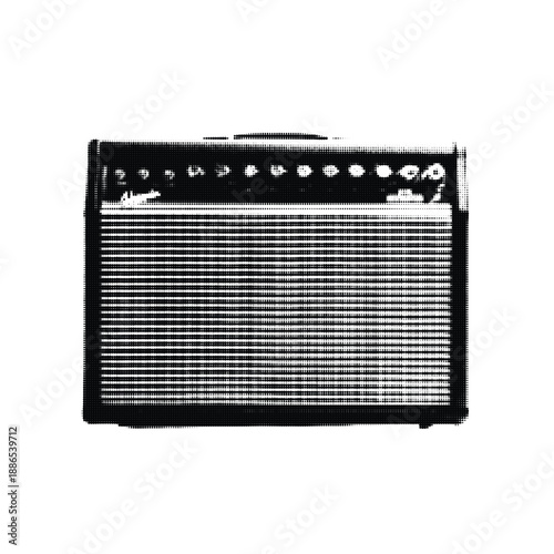 Vintage Halftone Dot Texture Amplifier Illustration Rock Music Equipment Isolated on White Background Retro Design Style