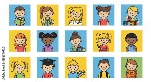 Collection of Cartoon Children Portraits.